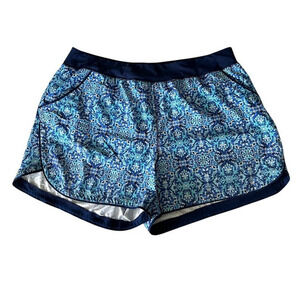 Lands End Swim Shorts Blue Print Size 24W Pockets Stretch 5” Inseam Quick Dry